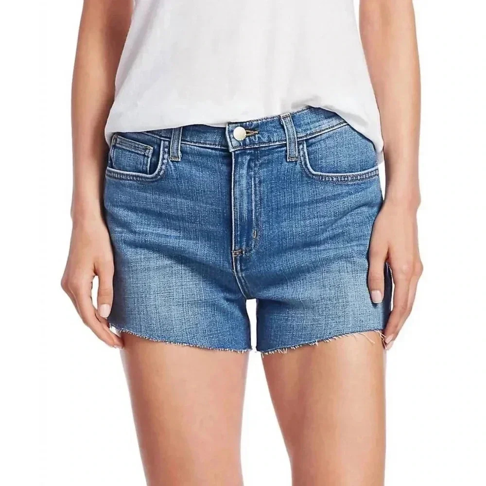 L’AGENCE NWT High Rise Side Zip Ryland Denim Shorts Cut Off Sydney 27 Stretch - Picture 2 of 8